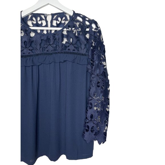 LOFT Small Navy Lace Long Sleeve Blouse Peasant Romantic Workwear - Picture 4 of 7